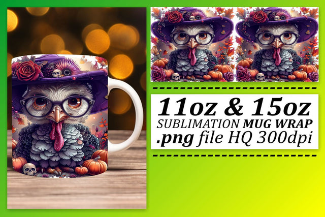 Turkey Mug Wrap Fall 11oz/15oz Sublimation Design Sublimation afrosvg 