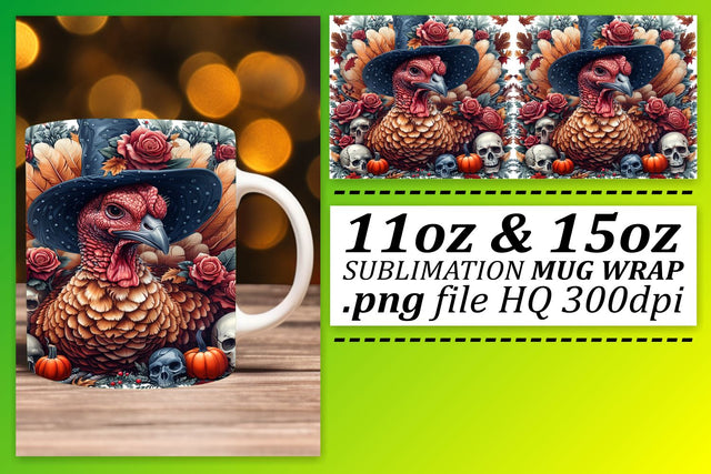 Turkey Mug Wrap Sublimation 11oz/15oz Fall Scene Sublimation afrosvg 