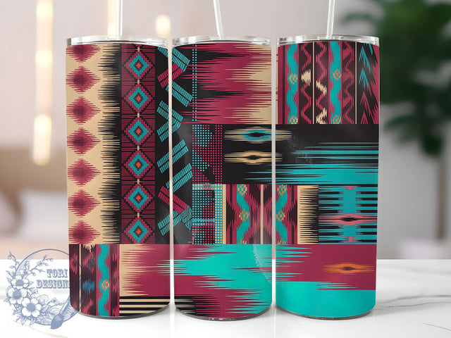 Turquoise Aztec Cowhide Tumbler, Turquoise Southwest Pattern, Rustic Western Design, 20Oz Sublimation Wrap, Tribal Cowhide Art, Desert Turquoise Texture, Tumbler Sublimation Sublimation ToriDesigns 