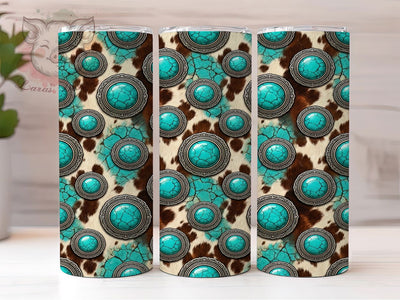 Turquoise Concho Cowhide 20oz Tumbler, Turquoise Concho, Concho Cowhide, Turquoise Tumbler, 20oz Tumbler, Cowhide Tumbler, Western Tumbler, Tumbler Wrap Sublimation Lara' s Designs 