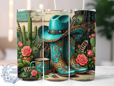 Turquoise Cowgirl 20oz Tumbler, Turquoise cowgirl, Western tumbler wrap, 20oz skinny tumbler, Cowgirl tumbler design, Turquoise western design, Sublimation tumbler wrap, Rodeo cowgirl print Sublimation ToriDesigns 