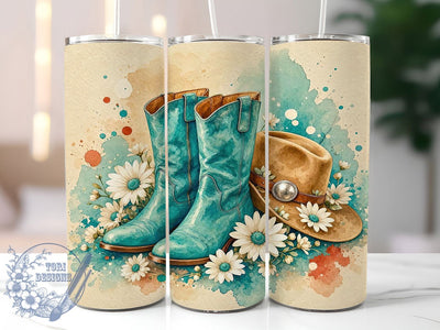 Turquoise Cowgirl Daisy Glow 20oz Tumbler, Turquoise Theme, Cowgirl Motif, Daisy Design, Western Style, Glow Effect, Skinny Tumbler, Sublimation PNG Sublimation ToriDesigns 