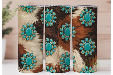 Turquoise Cowhide 20oz Tumbler Wrap Sublimation PixelChick 