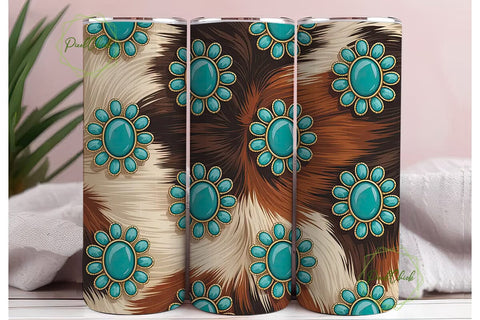 Turquoise Cowhide 20oz Tumbler Wrap Sublimation PixelChick 