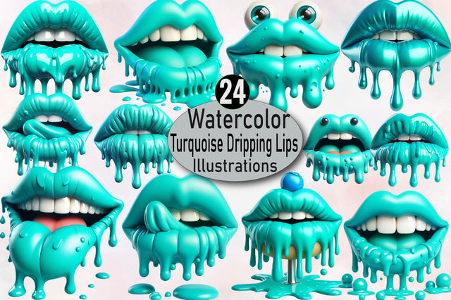 Turquoise Dripping Lips Bundle Sublimation SVGArt 