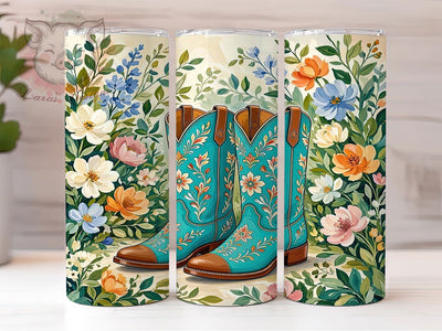 Turquoise Floral Boots 20oz Tumbler, Turquoise Theme, Floral Motif, Boots Design, Western Style, Rustic Charm, Skinny Tumbler, Sublimation PNG Sublimation Lara' s Designs 