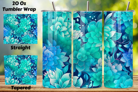Turquoise Floral Mirage Tumbler Wrap | Sublimation PNG Sublimation FloridPrintables 