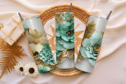 Turquoise flowers tumbler wrap | Sublimation PNG design Sublimation FloridPrintables 