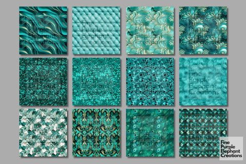 Turquoise Glam Digital Paper | Luxury Glitter Art Deco Digital Pattern Fine Purple Elephant Creations 