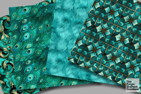 Turquoise Glam Digital Paper | Luxury Glitter Art Deco Digital Pattern Fine Purple Elephant Creations 
