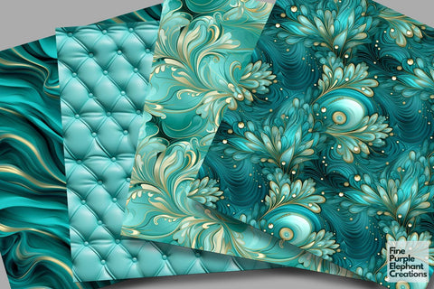 Turquoise Glam Digital Paper | Luxury Glitter Art Deco Digital Pattern Fine Purple Elephant Creations 