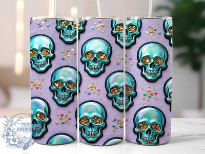 Turquoise Glitter Skull 20oz Tumbler, Glitter Skull, Turquoise Design, Dark Glam, Halloween Style, 20oz Wrap, Sublimation Tumbler, Whimsical Gothic Sublimation ToriDesigns 
