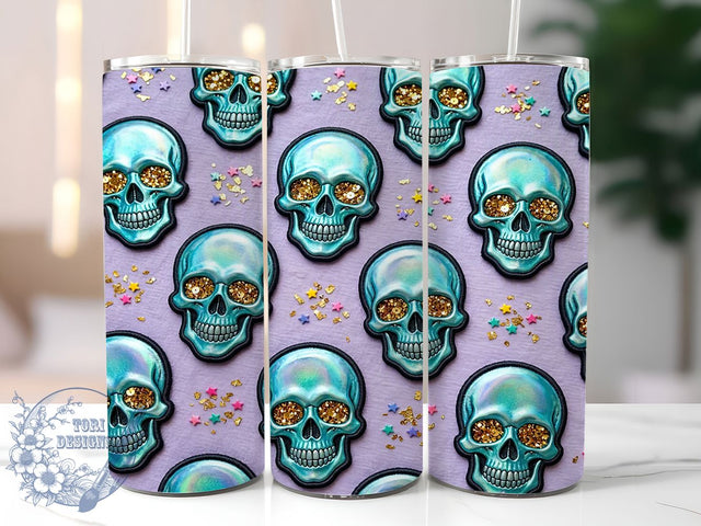 Turquoise Glitter Skull 20oz Tumbler, Glitter Skull, Turquoise Design, Dark Glam, Halloween Style, 20oz Wrap, Sublimation Tumbler, Whimsical Gothic Sublimation ToriDesigns 