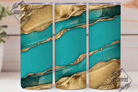 Turquoise & Gold Glitter 20oz Tumbler Sublimation sassyprint 