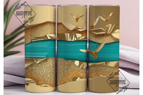Turquoise & Gold Glitter 20oz Tumbler Sublimation sassyprint 