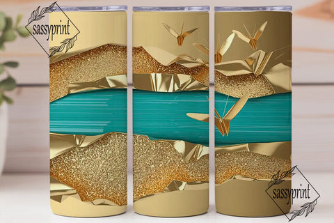 Turquoise & Gold Glitter 20oz Tumbler Sublimation sassyprint 