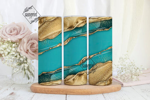 Turquoise & Gold Glitter 20oz Tumbler Sublimation sassyprint 