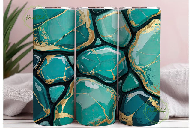 Turquoise Gold Marble 20oz Tumbler Wrap Sublimation PixelChick 