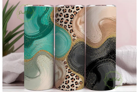 Turquoise Leopard Glitter 20oz Tumbler Sublimation PixelChick 