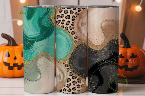 Turquoise Leopard Glitter 20oz Tumbler Sublimation PixelChick 