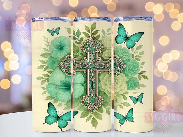 Turquoise Ornate Cross Tumbler, Ornate Cross Wrap, 20oz Sublimation Design, Religious Tumbler, Boho Cross Tumbler, Turquoise Cup Wrap, Western Cross Tumbler Sublimation SvggirlplusArt 