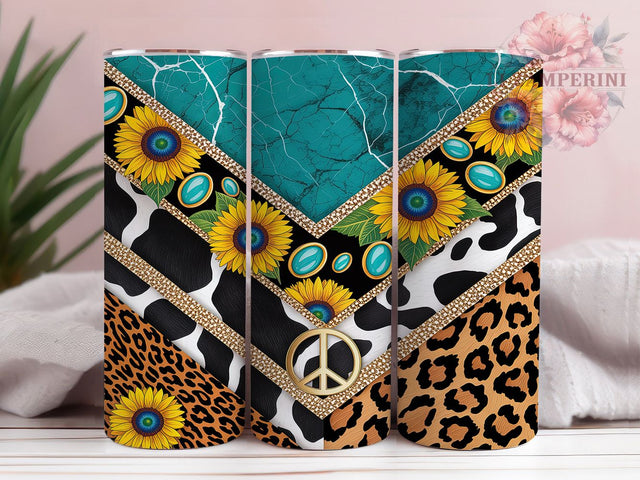 Turquoise Sunflower Western Tumbler, Turquoise Sunflower PNG, 20oz Sublimation Wrap, Boho Western Cup, Country Girl Tumbler, Rustic Floral Design, Cowgirl Aesthetic Wrap Sublimation Li Zamperini 