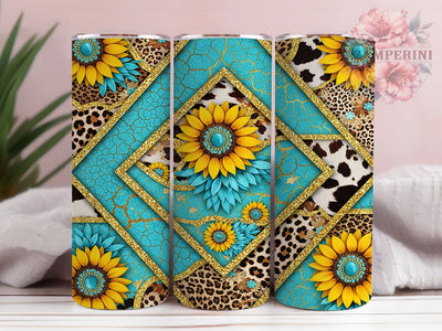 Turquoise Sunflower Western Tumbler, Turquoise Sunflower PNG, 20oz Sublimation Wrap, Boho Western Cup, Country Girl Tumbler, Rustic Floral Design, Cowgirl Aesthetic Wrap Sublimation Li Zamperini 
