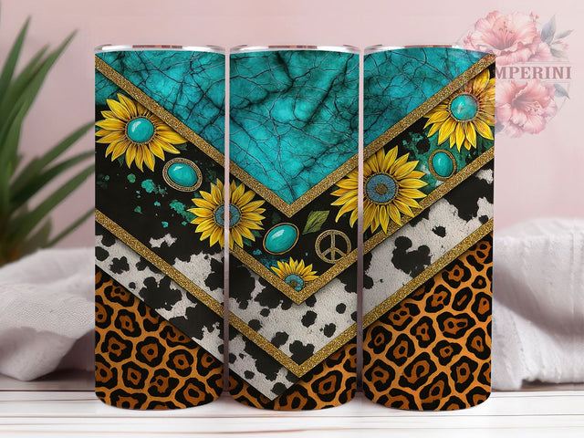 Turquoise Sunflower Western Tumbler, Turquoise Sunflower PNG, 20oz Sublimation Wrap, Boho Western Cup, Country Girl Tumbler, Rustic Floral Design, Cowgirl Aesthetic Wrap Sublimation Li Zamperini 