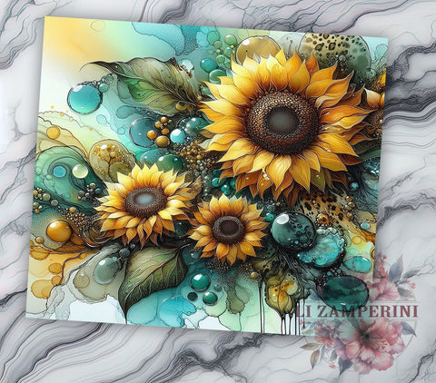Turquoise Sunflower Western Tumbler Wrap, 20oz Sublimation Design, Floral Western Tumbler, Country Style Drinkware, Rustic Sunflower Art, Boho Tumbler Design Sublimation Li Zamperini 