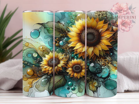 Turquoise Sunflower Western Tumbler Wrap, 20oz Sublimation Design, Floral Western Tumbler, Country Style Drinkware, Rustic Sunflower Art, Boho Tumbler Design Sublimation Li Zamperini 