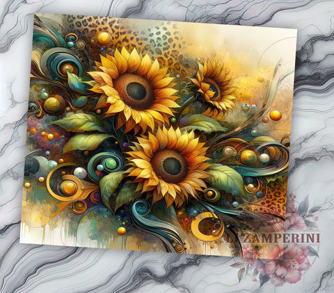 Turquoise Sunflower Western Tumbler Wrap, 20oz Sublimation Design, Floral Western Tumbler, Country Style Drinkware, Rustic Sunflower Art, Boho Tumbler Design Sublimation Li Zamperini 