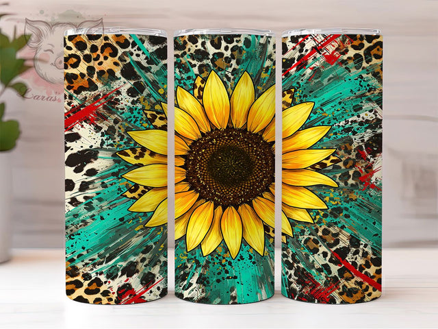 Turquoise Sunflower Western Tumbler Wrap, Gemstone Western Tumbler, 20oz Tumbler Sublimation, Rustic Boho, Southwest Sunflower Design, Country Chic Tumbler, Western Aesthetic Sublimation Lara' s Designs 