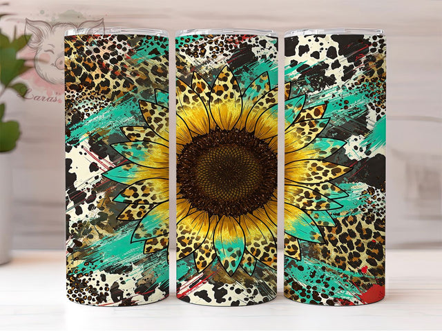 Turquoise Sunflower Western Tumbler Wrap, Gemstone Western Tumbler, 20oz Tumbler Sublimation, Rustic Boho, Southwest Sunflower Design, Country Chic Tumbler, Western Aesthetic Sublimation Lara' s Designs 