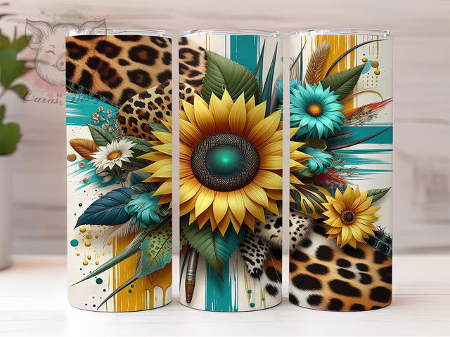 Turquoise Sunflower Western Tumbler Wrap, Gemstone Western Tumbler, 20oz Tumbler Sublimation, Rustic Boho, Southwest Sunflower Design, Country Chic Tumbler, Western Aesthetic Sublimation Lara' s Designs 