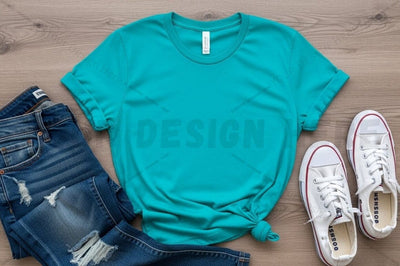 Turquoise t-shirt mockup with casual outfit Mock Up Photo Regulrcrative 
