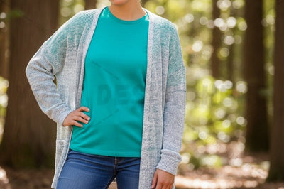 Turquoise t-shirt with light gray cardigan Mock Up Photo Designangry 