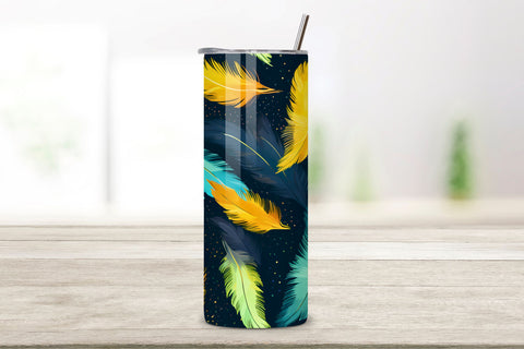Turquoise Teal Feathers Tumbler Wrap | seamless wrap png Sublimation FloridPrintables 