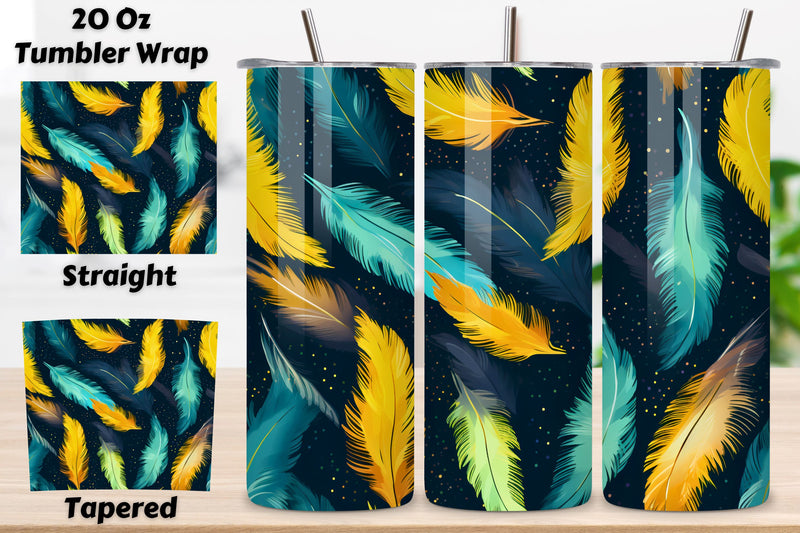 Turquoise Teal Feathers Tumbler Wrap | seamless wrap png Sublimation FloridPrintables 