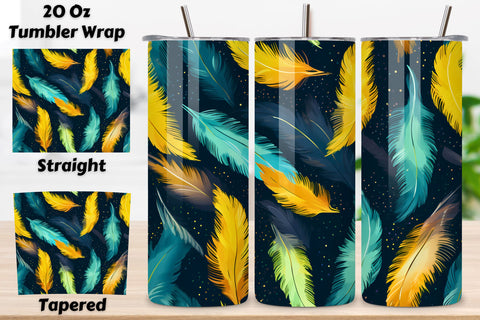 Turquoise Teal Feathers Tumbler Wrap | seamless wrap png Sublimation FloridPrintables 