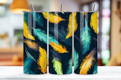 Turquoise Teal Feathers Tumbler Wrap | seamless wrap png Sublimation FloridPrintables 