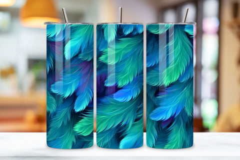 Turquoise Teal Feathers Tumbler Wrap | seamless wrap png Sublimation FloridPrintables 