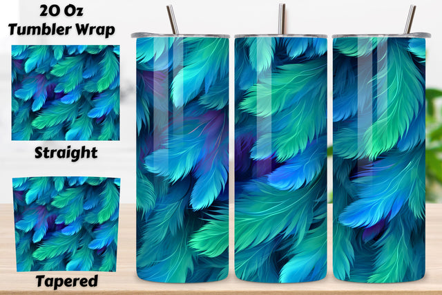 Turquoise Teal Feathers Tumbler Wrap | seamless wrap png Sublimation FloridPrintables 