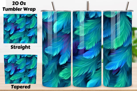 Turquoise Teal Feathers Tumbler Wrap | seamless wrap png Sublimation FloridPrintables 
