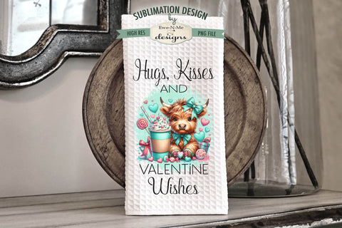 Turquoise Valentine Highland Cows Sublimation Towel Designs Sublimation Ewe-N-Me Designs 