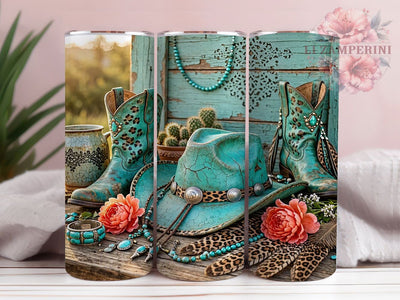 Turquoise Western Boho 20oz Tumbler, Turquoise Motif, Western Style, Boho Design, Rustic Theme, Cowgirl Charm, 20oz Wrap, Sublimation Tumbler Sublimation Li Zamperini 