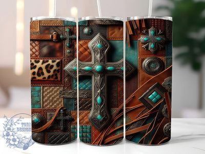 Turquoise Western Cross Tumbler, Faith Tumbler, Turquoise 20oz Wrap, Sublimation Design, Stylish Gift Idea, Christian Cross Wrap, Spiritual Western Tumbler Sublimation ToriDesigns 