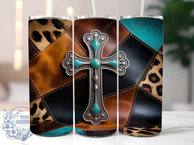 Turquoise Western Cross Tumbler, Faith Tumbler, Turquoise 20oz Wrap, Sublimation Design, Stylish Gift Idea, Christian Cross Wrap, Spiritual Western Tumbler Sublimation ToriDesigns 