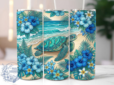 Turtle Beach Hibiscus 20oz Tumbler, Turtle Beach, Beach Hibiscus, Hibiscus Tumbler, 20oz Tumbler, Turtle Tumbler, Beach Tumbler, Tumbler Wrap Sublimation ToriDesigns 