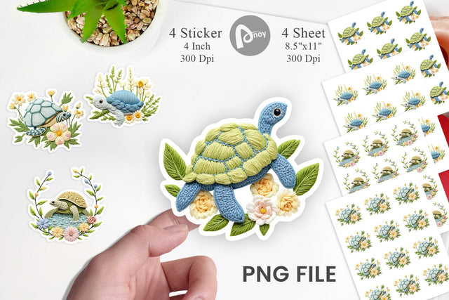 Turtle Embroidery Sticker Sublimation artnoy 