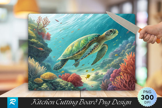 Turtle Gliding Through Coral Waters Cutting Board PNG Design Sublimation Regulrcrative 